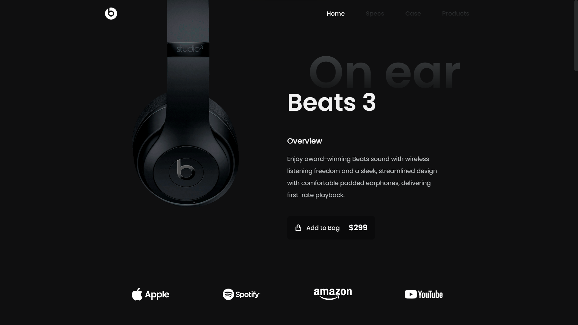 Homepage of project Headphone Showcasing site